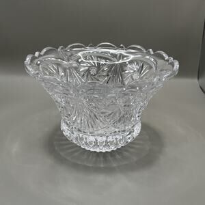 Vintage 24% Lead Crystal Pedestal Bowl Pinwheel Star Of David Hobstar 8”